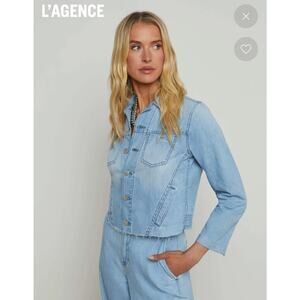 L'Agence Women's Janelle Cut-Off Denim Jacket Long Sleeve Light Blue Size S NWT
